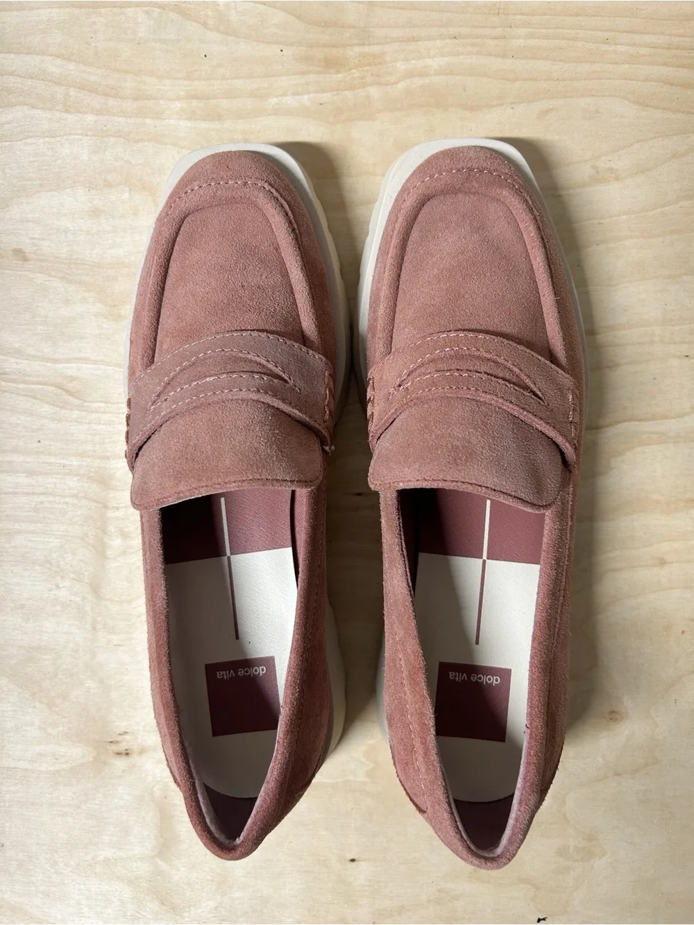 Dolce Vita Elias Suede Penny Loafers in Mauve with Lug Soles, New Without Box